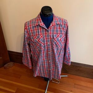 Chaps Plaid 3/4 Sleeve Blouse Shirt